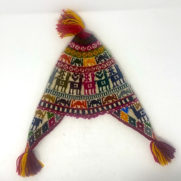 Bohemian Style lpacca Lamas Winter Knit Hat Multi Color Vibrant Tassel - Picture 9 of 12